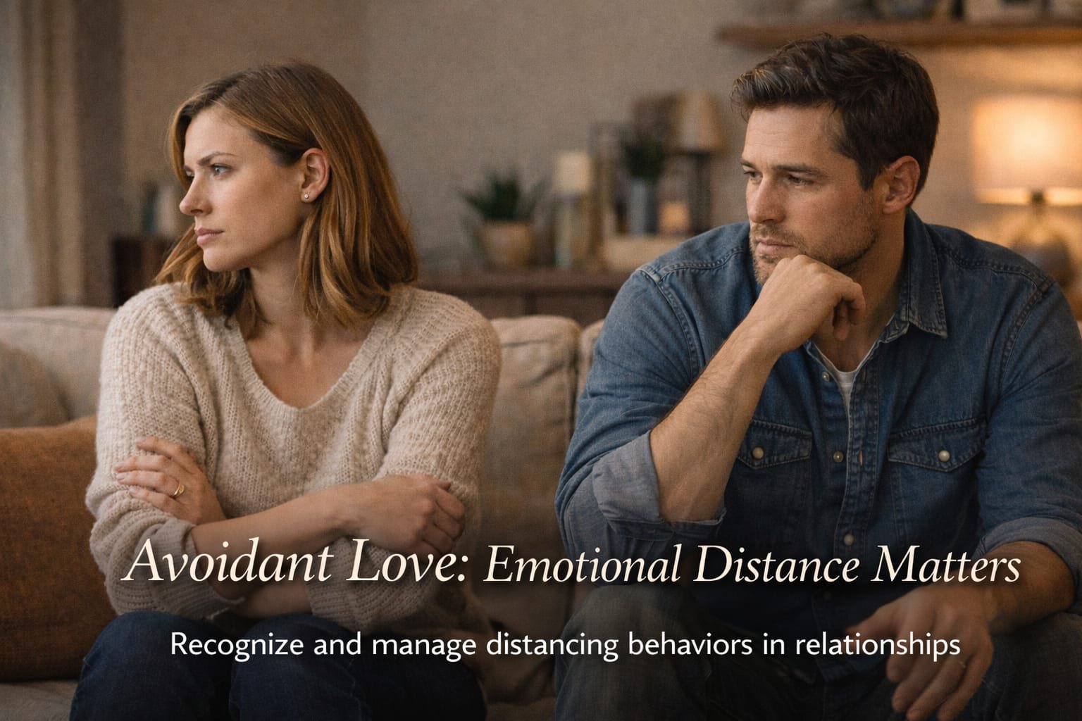Couple sitting separately, showing emotional distance, avoidant attachment style