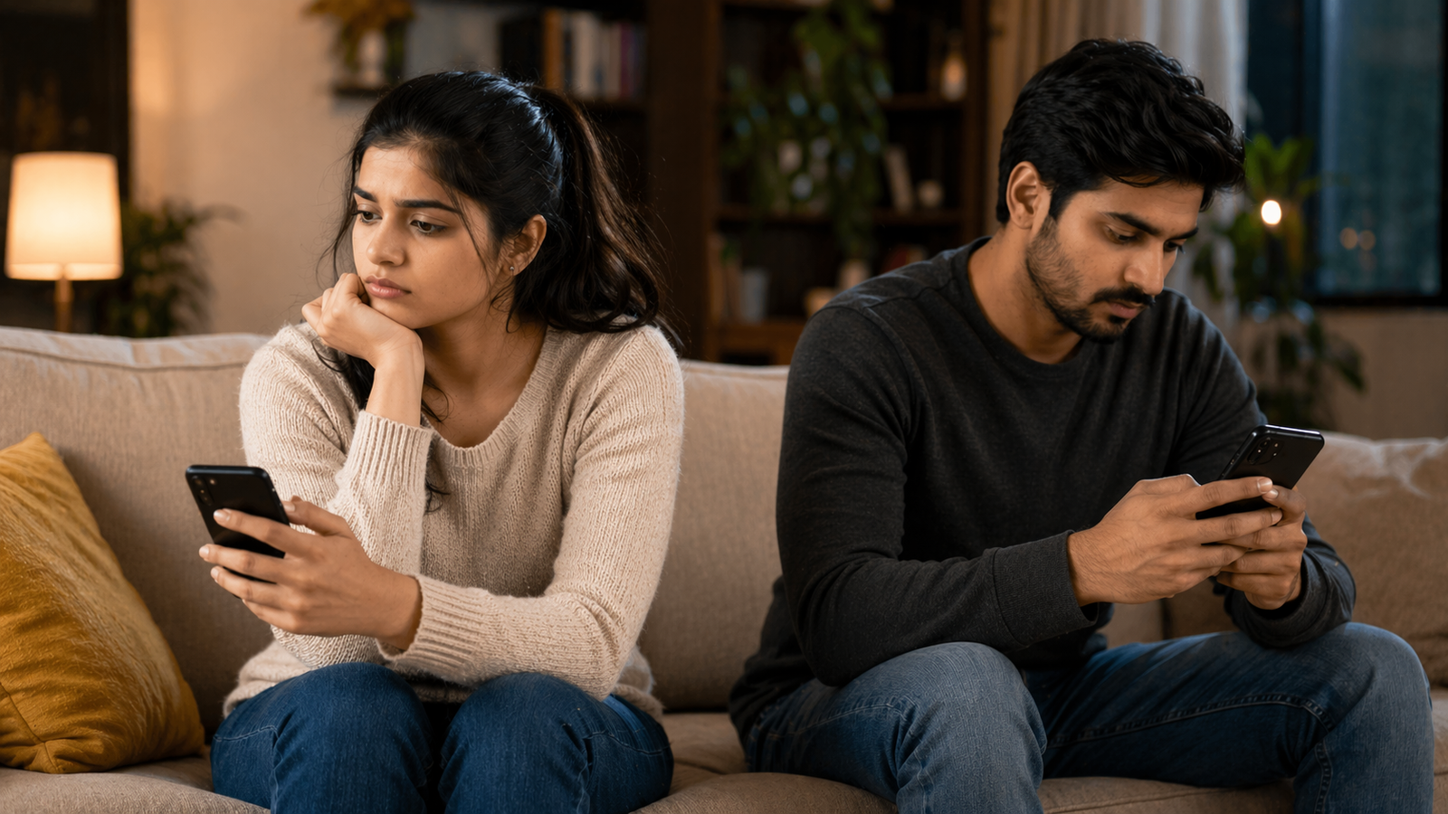 couple not talking using phone communication problem relationship