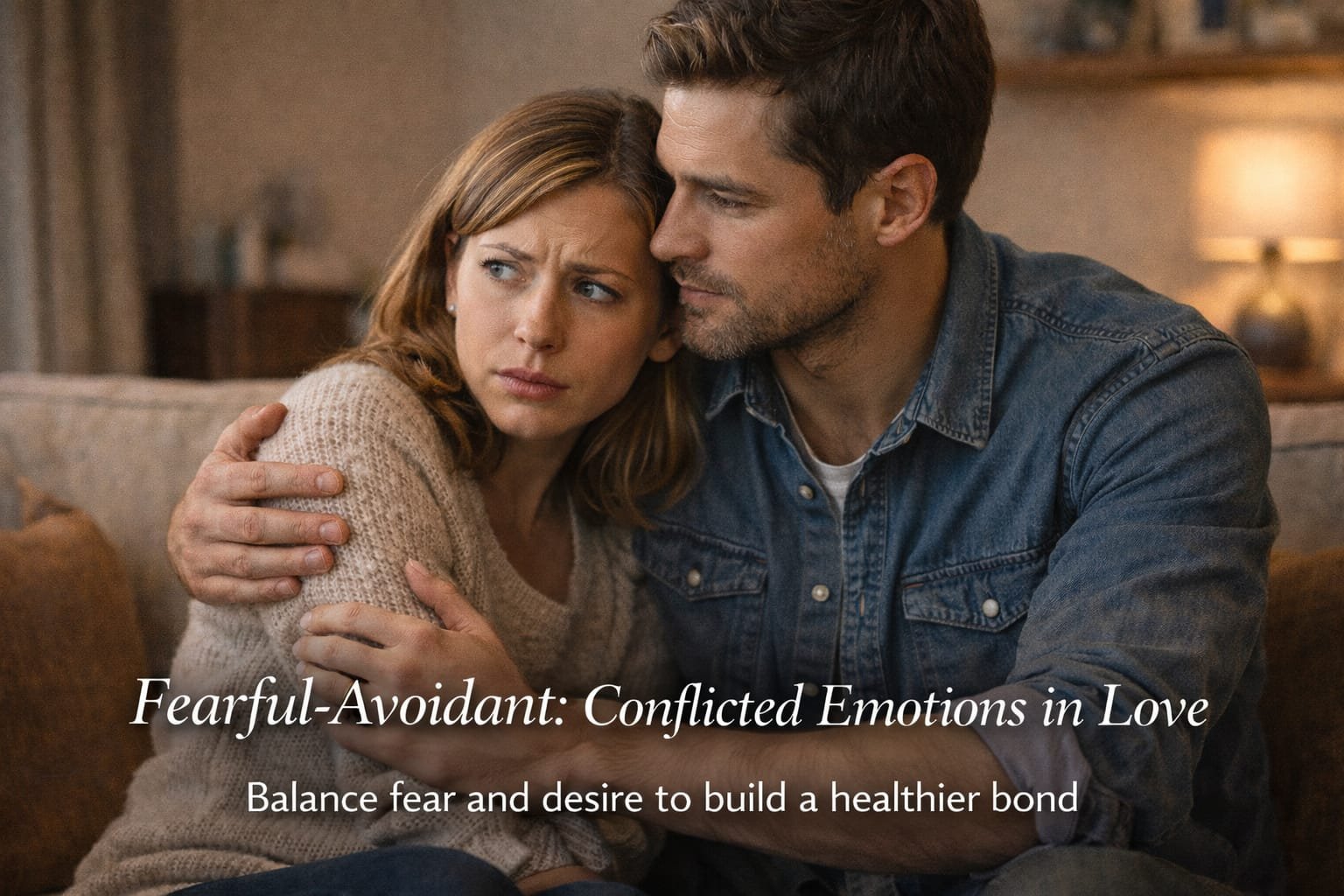 Couple showing conflicted emotions, fearful-avoidant attachment, relationship psychology