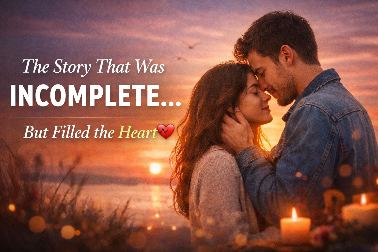 Romantic couple at sunset symbolizing an incomplete love story filled with deep emotions and heartfelt connection