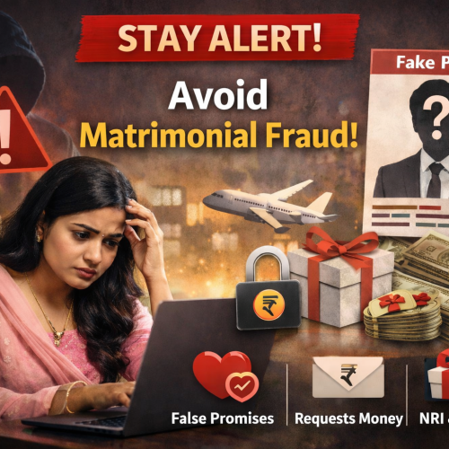 Woman worried about fake matrimonial profile and online fraud warning